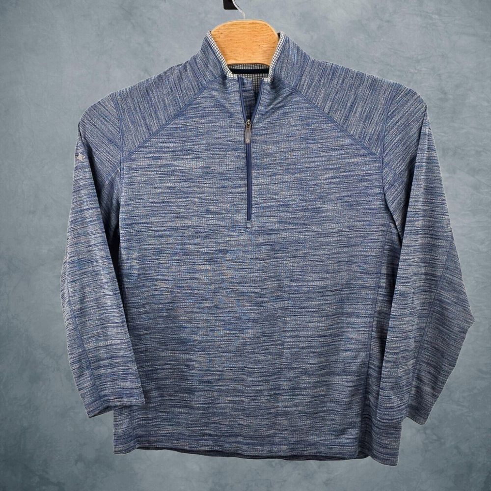IBKUL Blue Space Dye Mini Grid Waffle Knit 1/4 Pullover 96000 Modern Fit Size XL